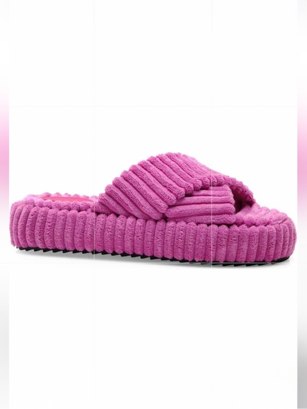 Free People Plush Ribbed Open-Toe Slide Sandals in Bright Pink